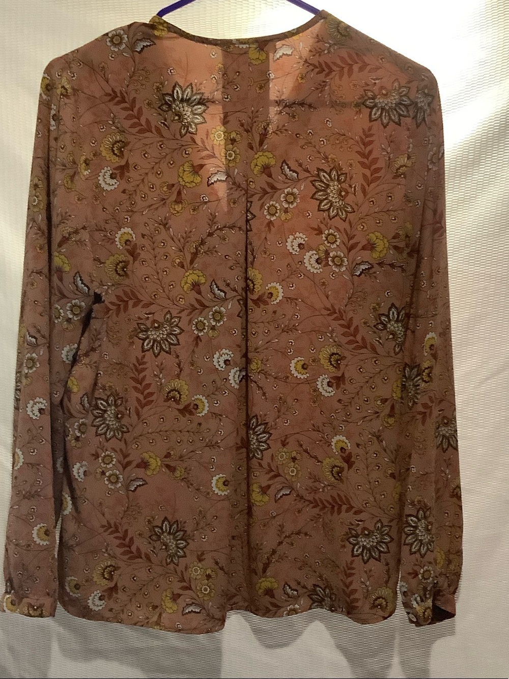Floral Boho Blouse - Brown V-Neck Button Down - Picture 8 of 9